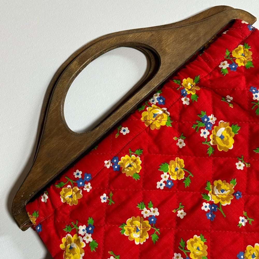 1970’s Floral Quilted Purse with Wooden Handles